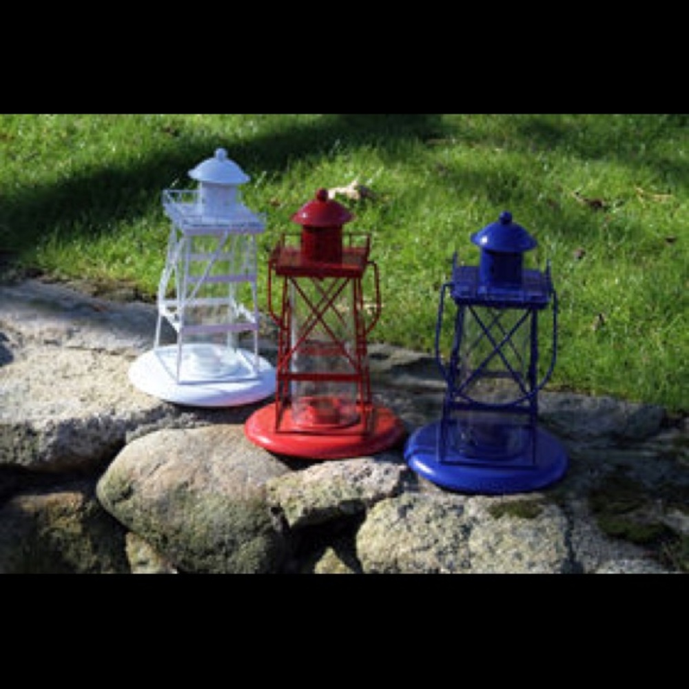 Blue Lighthouse tea light lantern candle holder 11.5”